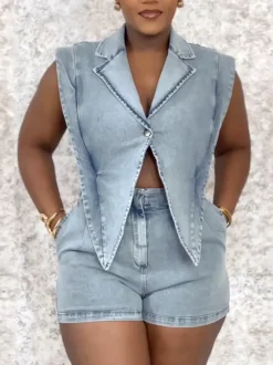 Sleeveless Elastic Waist Denim Romper