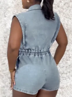Sleeveless Elastic Waist Denim Romper