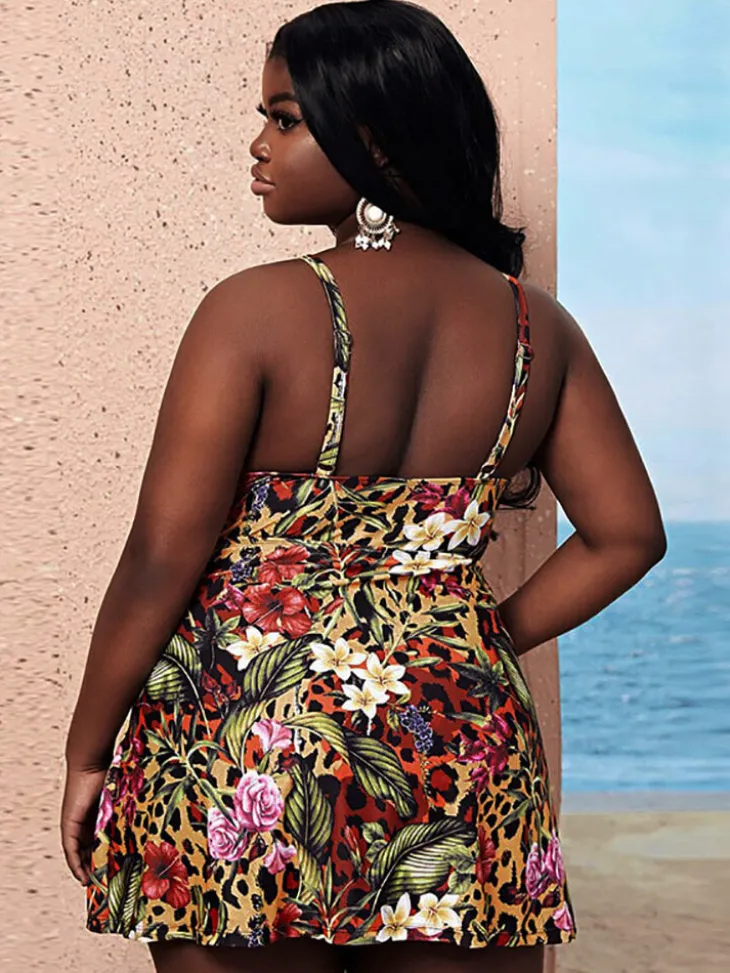 Sleeveless Leopard Print Split Bodycon Swimsuit
