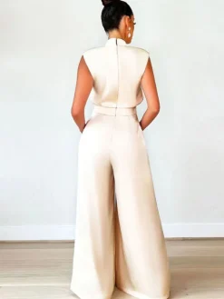 Sleeveless Mock Neck Wide-Leg Jumpsuit