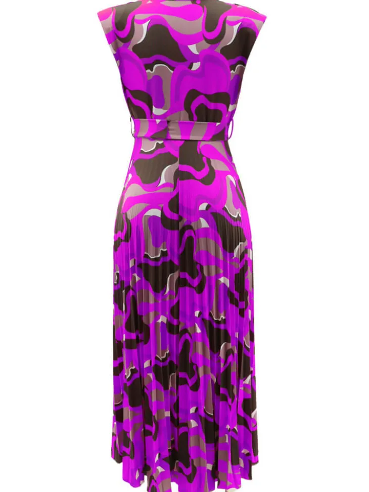 Sleeveless Printed Pleated Bodycon Maxi Dress