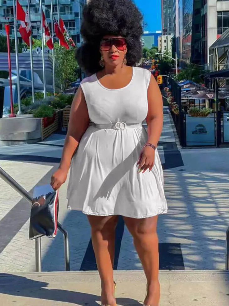 Sleeveless Round Neck Solid Mini Dress