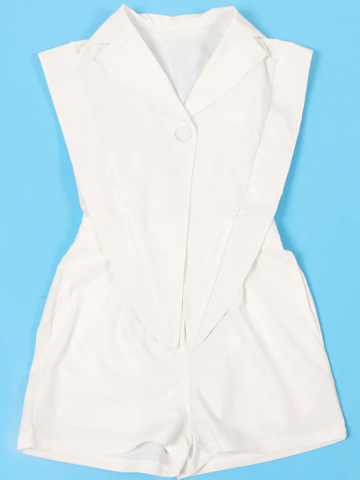 Sleeveless Solid Color Asymmetrical Romper