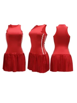 Sleeveless Sporty Striped Pleated Mini Dress