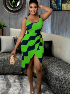 Sleeveless Tie-up Printed Midi Dress