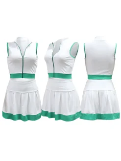 Sleeveless Zip-Up Crop Top Pleated Skirt Set