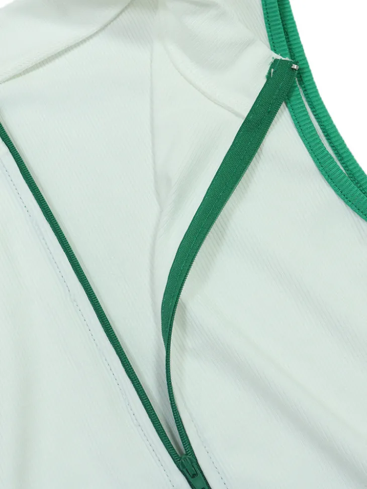Sleeveless Zip-Up Crop Top Pleated Skirt Set
