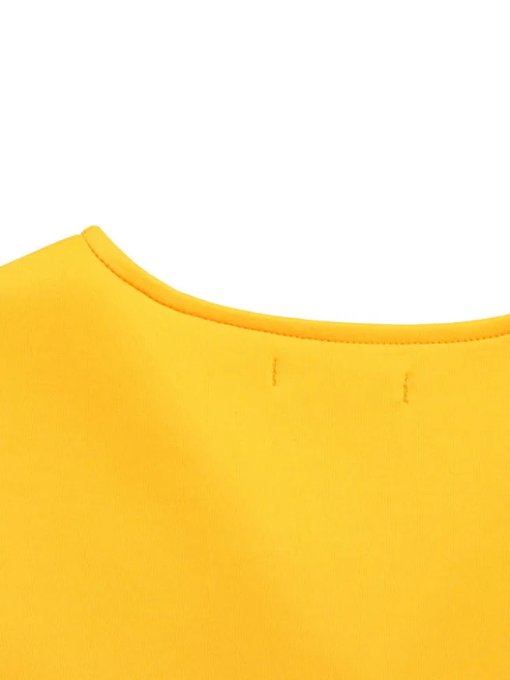 Solid Color Bell Sleeve V-Neck Flared Dress