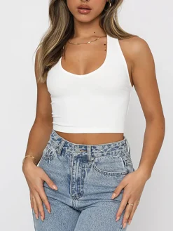 Solid Color Halter Neck Crop Top