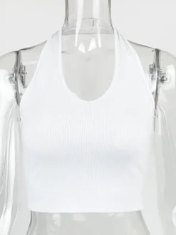 Solid Color Halter Neck Crop Top