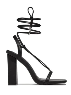 Solid Color Lace-Up Heeled Sandals