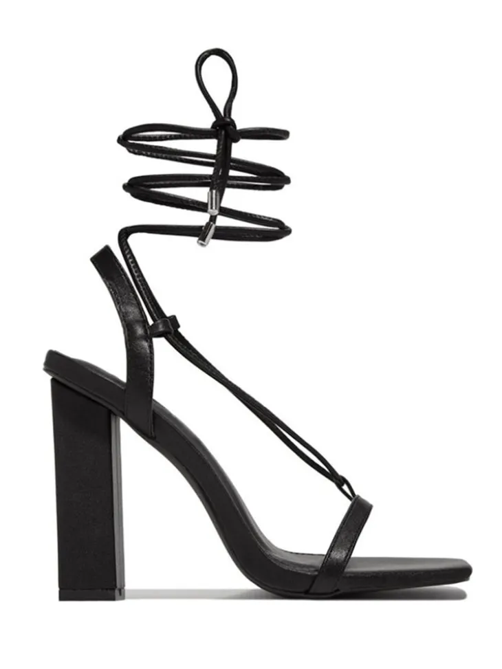 Solid Color Lace-Up Heeled Sandals