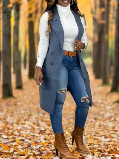 Solid Color Lapel Sleeveless Button Down Vest Jacket