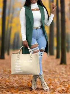 Solid Color Lapel Sleeveless Button Down Vest Jacket