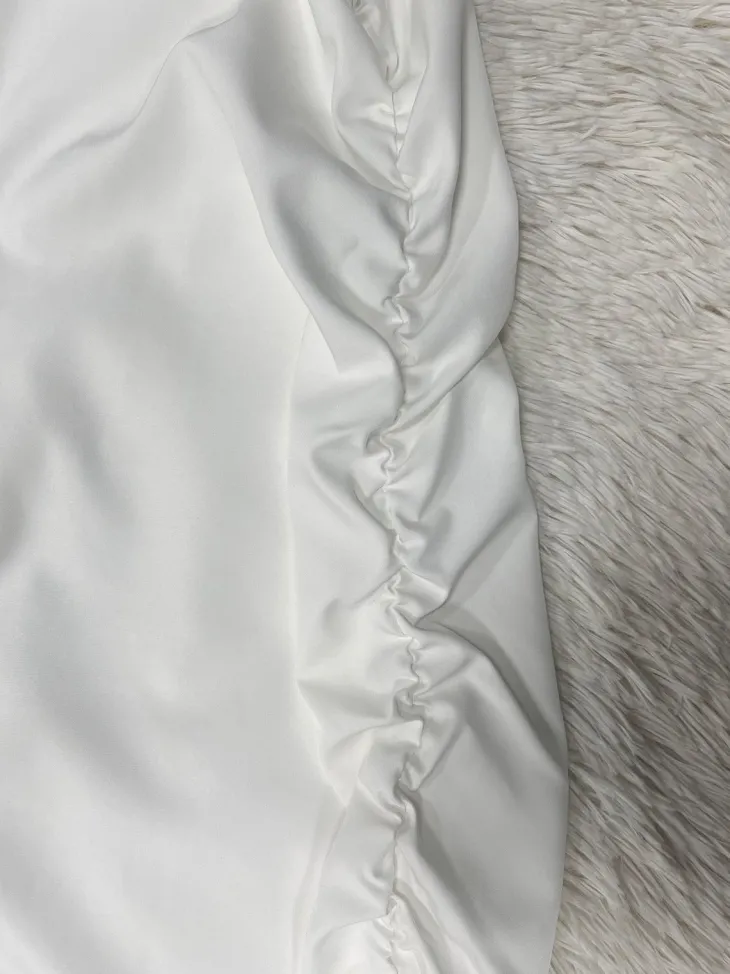 Solid Color Puff Sleeve Drawstring Waist Dress