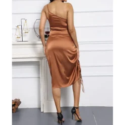 Spaghetti Strap Drawstring Ruched Dress