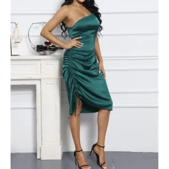 Spaghetti Strap Drawstring Ruched Dress