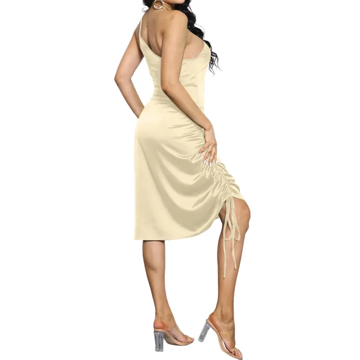 Spaghetti Strap Drawstring Ruched Dress