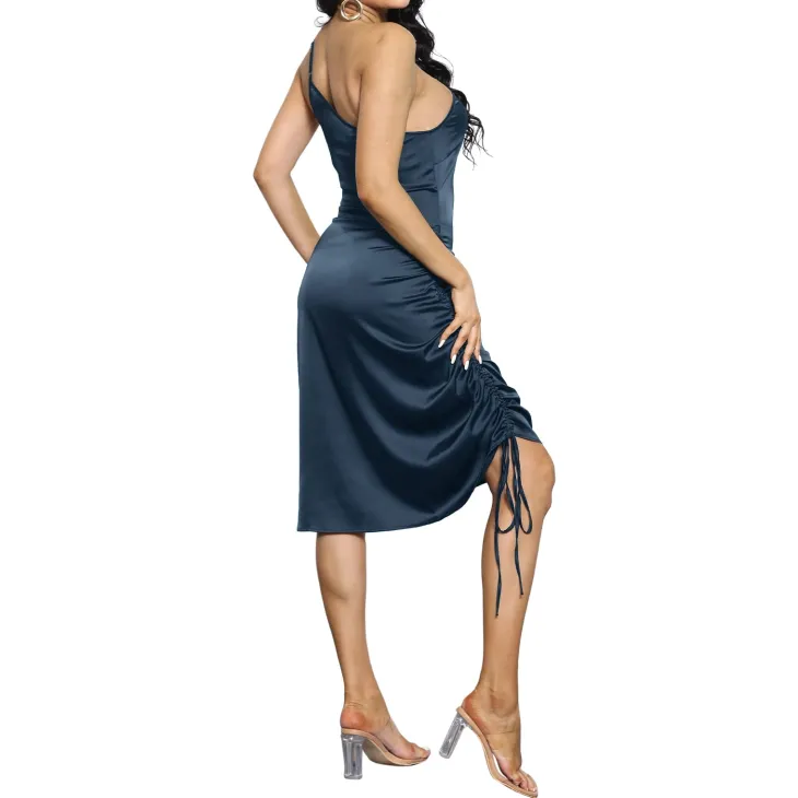 Spaghetti Strap Drawstring Ruched Dress