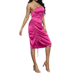 Spaghetti Strap Drawstring Ruched Dress
