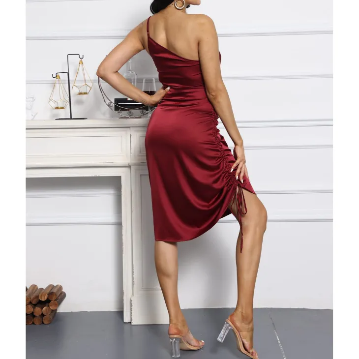 Spaghetti Strap Drawstring Ruched Dress