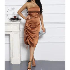 Spaghetti Strap Drawstring Ruched Dress