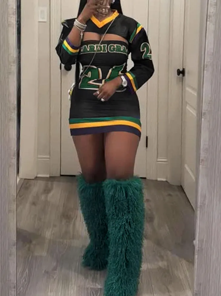 Sporty Letter Print Tube Mini Dress Set