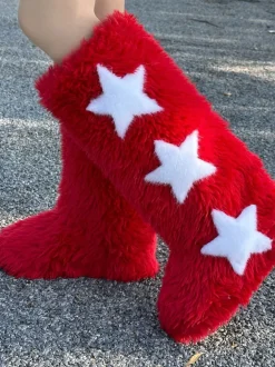 Star Print Fur Bootss