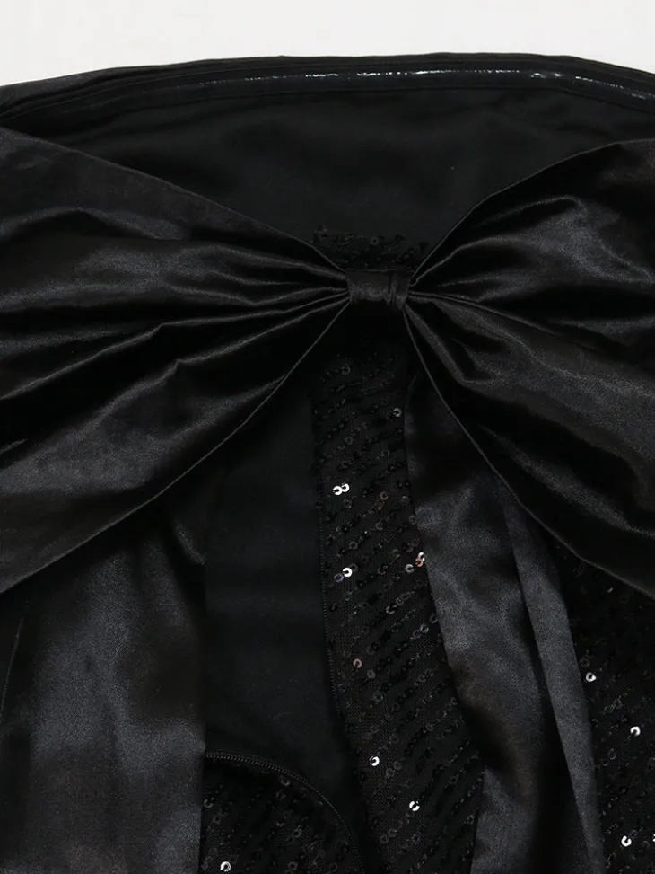 Strapless Bow Tie Back Sequin Maxi Dress