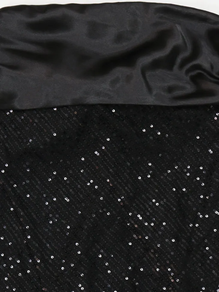 Strapless Bow Tie Back Sequin Maxi Dress