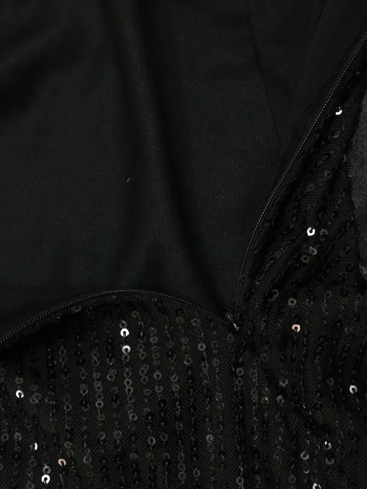 Strapless Bow Tie Back Sequin Maxi Dress