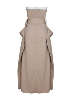 Strapless Button Front Belted A-Line Maxi Dress
