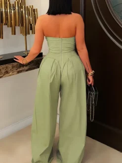 Strapless Button Wide-Leg Jumpsuit