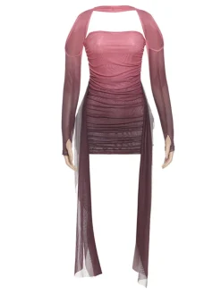 Strapless Mesh Mini Dress with Scarf Gloves