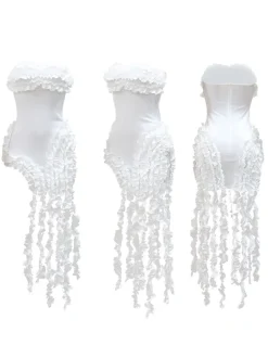 Strapless Ruffle High-Low Dress