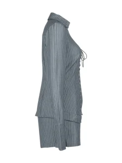 Striped Lace-Up Shirt Shorts Set