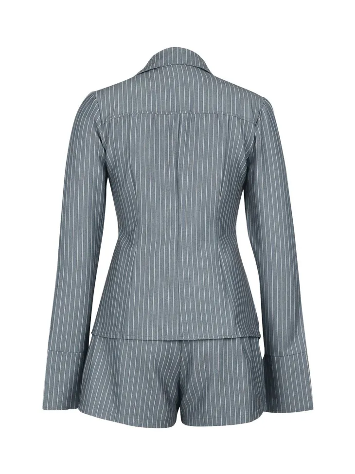 Striped Lace-Up Shirt Shorts Set