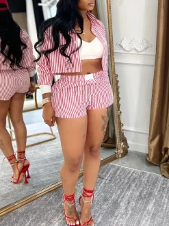 Striped Shirt Shorts Set