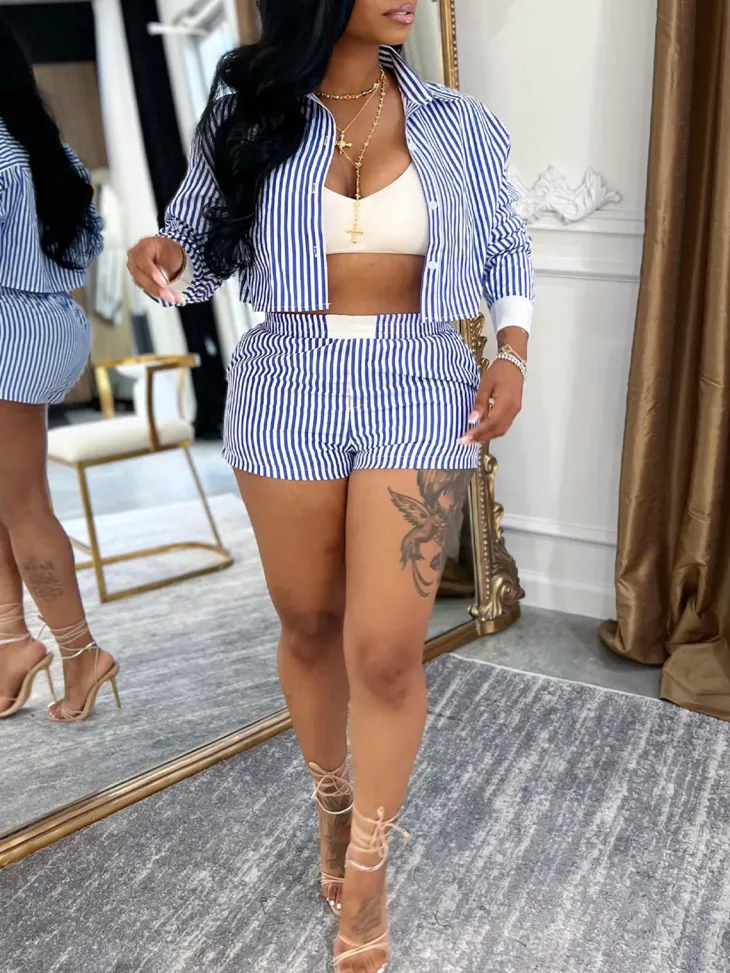 Striped Shirt Shorts Set