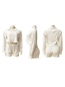 Striped Shirt Shorts Set