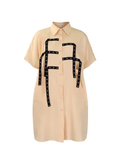 Studded Trim Oversized Shirt Midi Dress