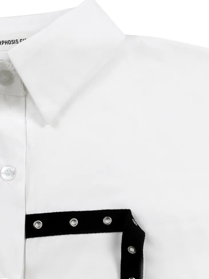 Studded Trim Oversized Shirt Midi Dress