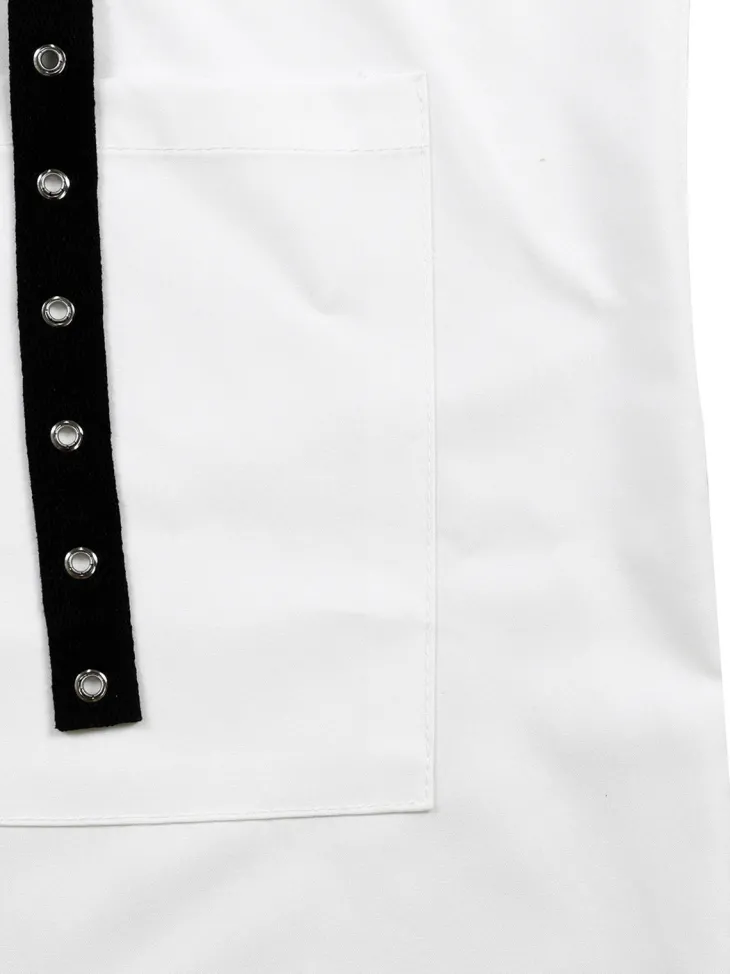 Studded Trim Oversized Shirt Midi Dress