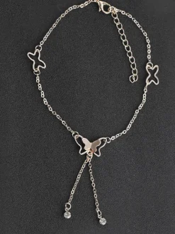 Sweet Butterfly Tassel Rhinestone Anklets