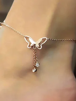 Sweet Butterfly Tassel Rhinestone Anklets