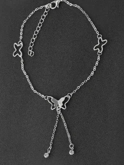 Sweet Butterfly Tassel Rhinestone Anklets