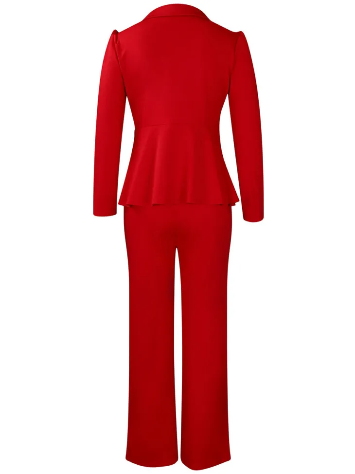 Tailored Lapel Peplum Blazer Pants Set
