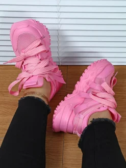 Thick Sole Breathable Mesh Lace-Up Sneakers