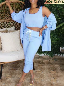 Three Piece Crop Top Jacket Jogger Set