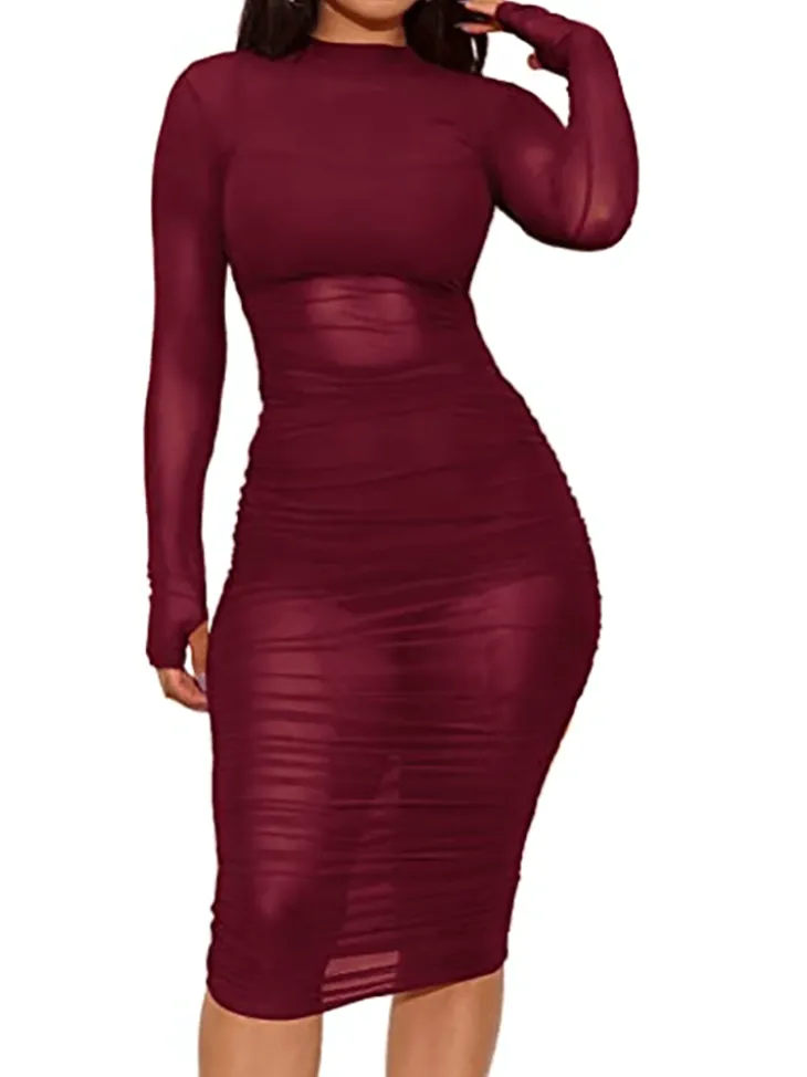 Three Piece Mesh Long Sleeve Solid Outfits